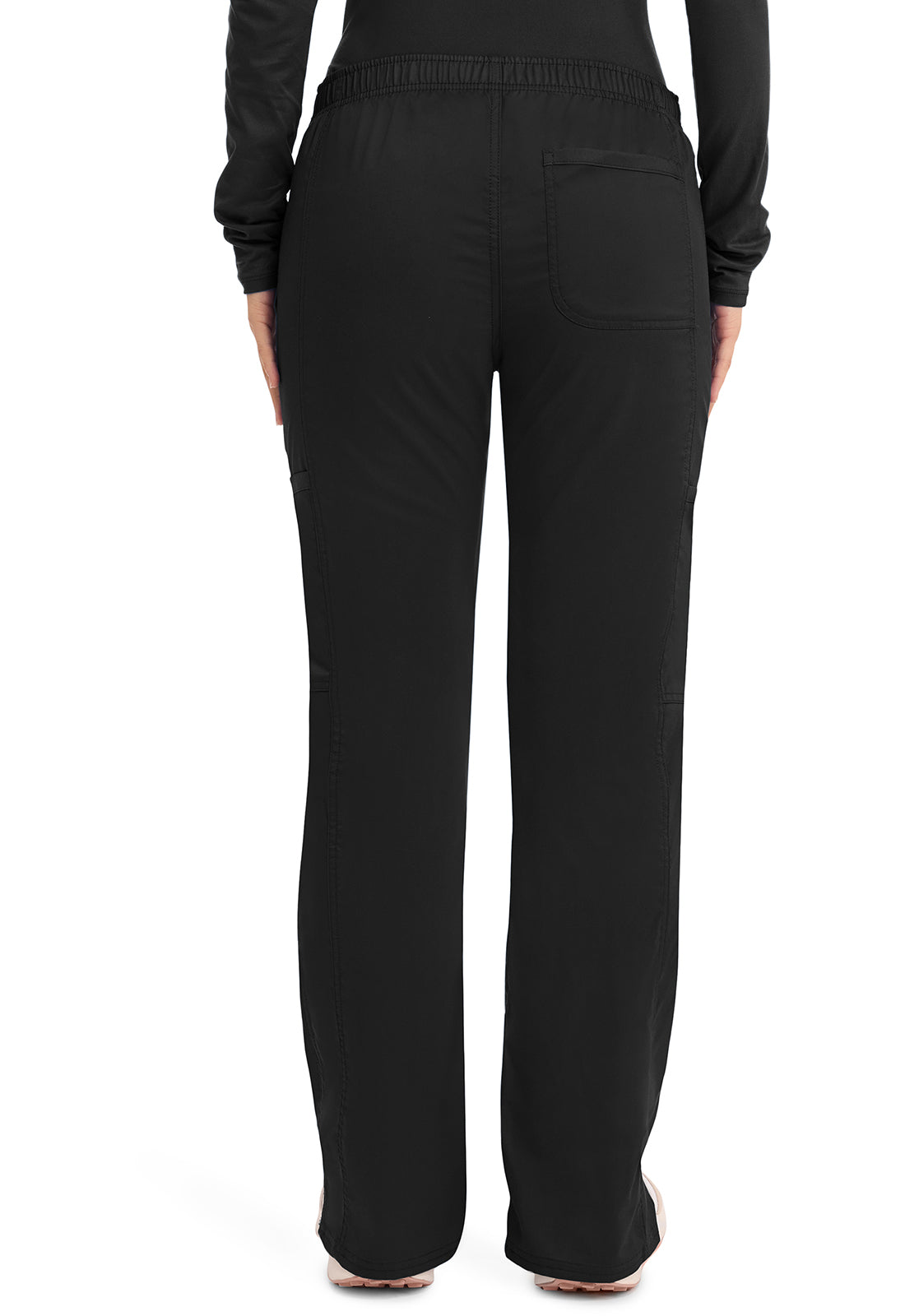 Cherokee Mid Rise Moderate Flare Drawstring Pant in Black WW120
