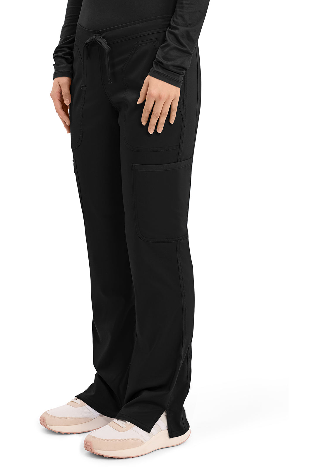 Cherokee Mid Rise Moderate Flare Drawstring Pant in Black WW120