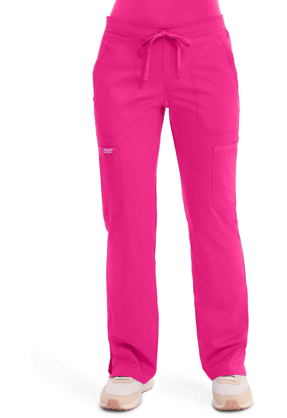 Cherokee Mid Rise Moderate Flare Drawstring Pant in Black WW120