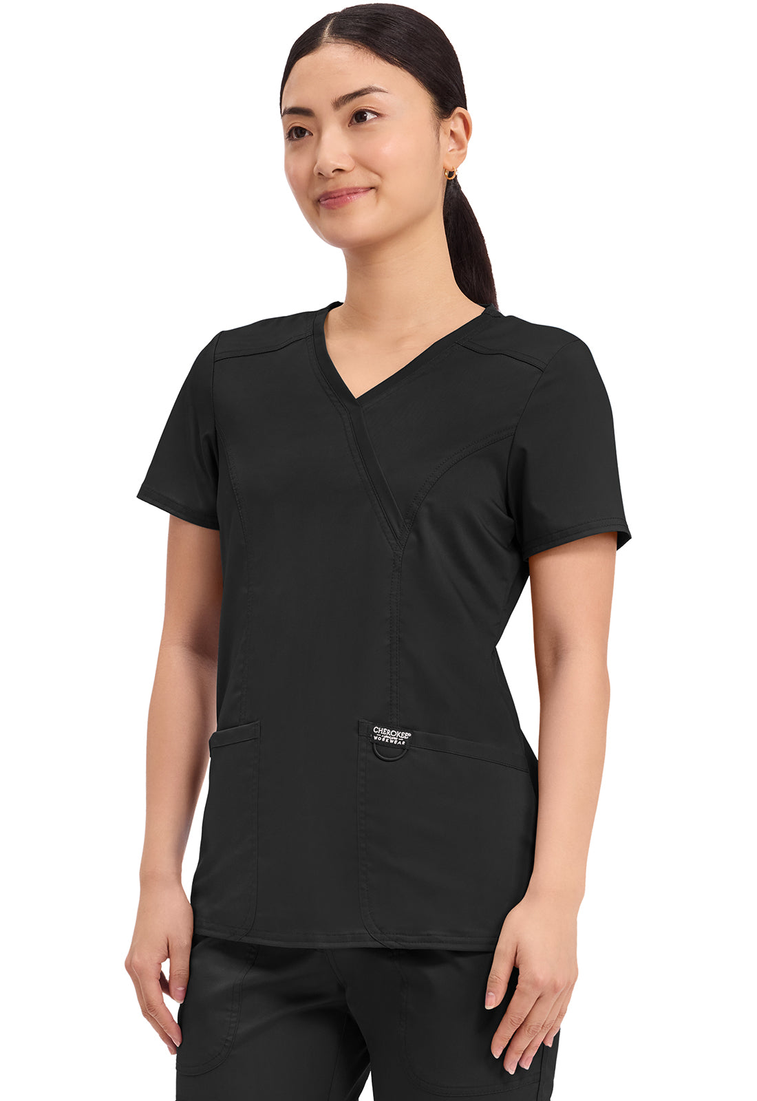 Cherokee Mock Wrap Top in Black WW610